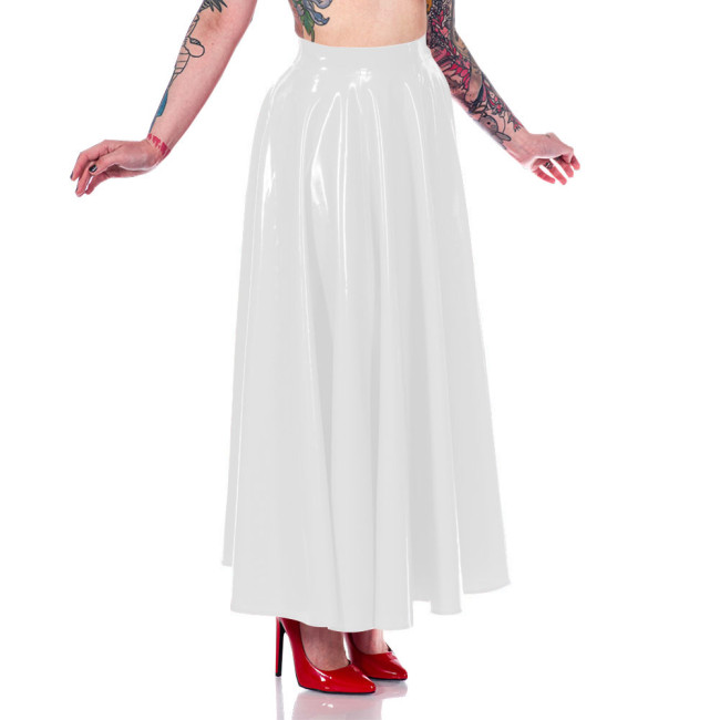 Summer New Fashion Long Skirt for Women Clothing Wetlook High Waist Casual Pleated Skirt High Street Faux Latex Skirts Gothic