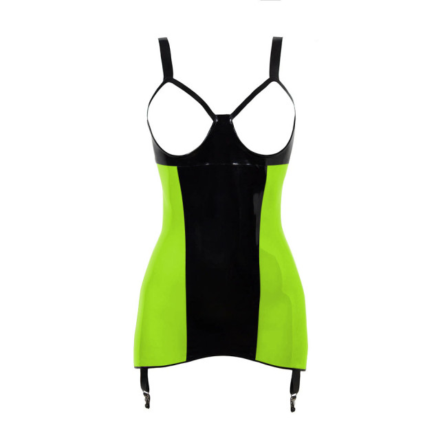 Erotic Hollow Out Spaghetti Strap PVC Leather Dress Sissy Pole Dance Slim Fit Hip Wrap Mini Dress Fetish Open Chest Sexy Dress