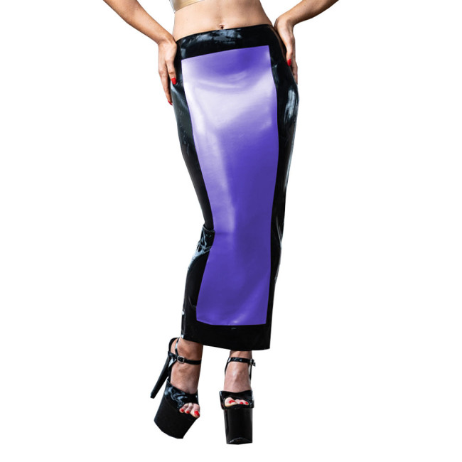 Women High Waist PVC Leather Skirt Patchwork Stretch Bodycon Long Skirt Casual Hobble Ankle Length Faux Latex Skirts Fetish Wear