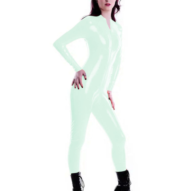 Latex-look Zipper Open Crotch Womens Jumpsuit Party Cosplay Long Sleeve Bodysuit Shiny PVC Leather Catsuit Plus Size Rompers 7XL