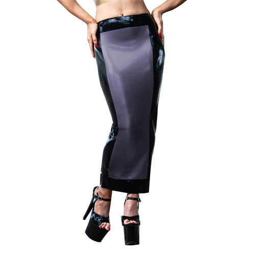Women High Waist PVC Leather Skirt Patchwork Stretch Bodycon Long Skirt Casual Hobble Ankle Length Faux Latex Skirts Fetish Wear