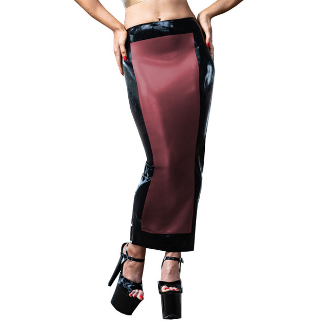 Women High Waist PVC Leather Skirt Patchwork Stretch Bodycon Long Skirt Casual Hobble Ankle Length Faux Latex Skirts Fetish Wear