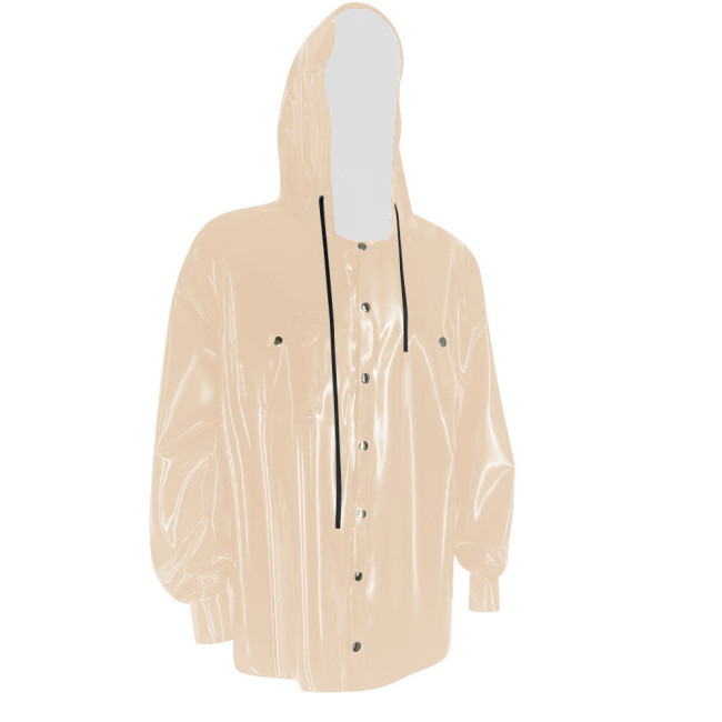 Fashion PVC Leather Jacket Mens Slim Fit Long Sleeve Hooded Coats Men Sissy Casual Plus Size Latex Look Jackets Club Clothing