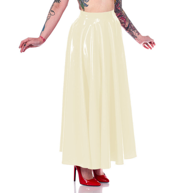 Summer New Fashion Long Skirt for Women Clothing Wetlook High Waist Casual Pleated Skirt High Street Faux Latex Skirts Gothic