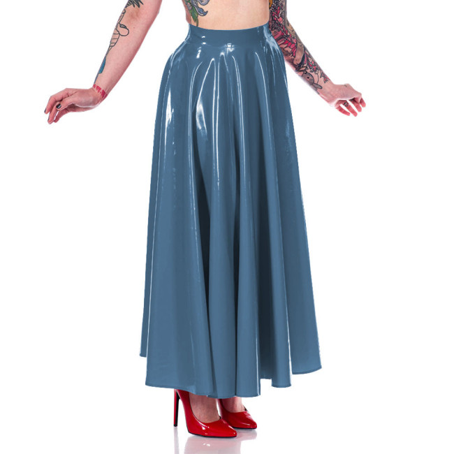 Summer New Fashion Long Skirt for Women Clothing Wetlook High Waist Casual Pleated Skirt High Street Faux Latex Skirts Gothic