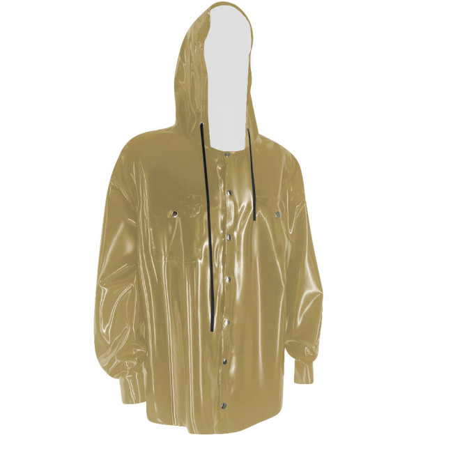 Fashion PVC Leather Jacket Mens Slim Fit Long Sleeve Hooded Coats Men Sissy Casual Plus Size Latex Look Jackets Club Clothing