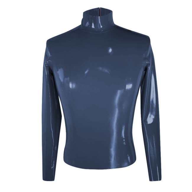 Wetlook Oversized T Shirt Men Clothing Sissy Long Sleeve Bodycon PVC Leather One Piece T Shirt Party Club High Neck Tops Casual