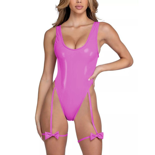 Party Vinyl PVC Leather Bodysuit for Womens Exotic Sleeveless Sexy U-neck Romper Club Cosplay Lingerie Female Zipper Back Zentai