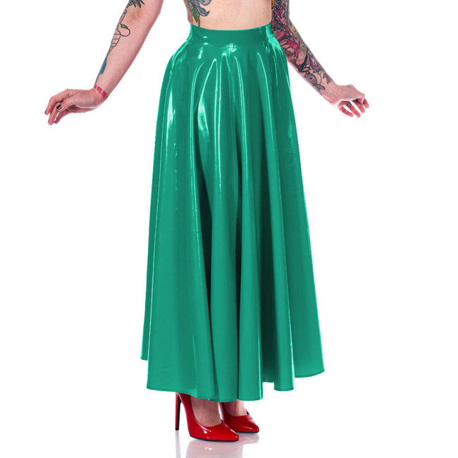 Summer New Fashion Long Skirt for Women Clothing Wetlook High Waist Casual Pleated Skirt High Street Faux Latex Skirts Gothic