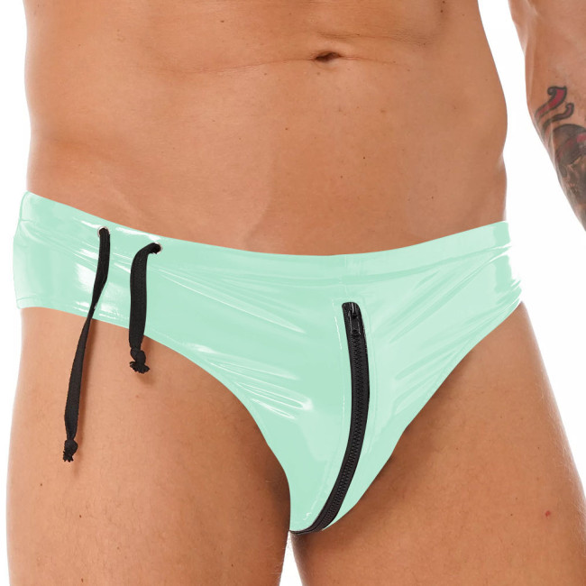 Exotic Open Crotch Sissy Panties Men Crossdresser Lingerie Sexy Panties Summer Beach Holiday Faux Latex Briefs Men Clothing 7XL