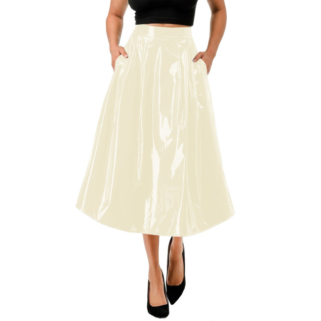 Elegance High Waist Long Skirt for Women Loose A-line Pleated Skirt Office Lady Vintage Summer Match Bottoms Solid Skirts Daily