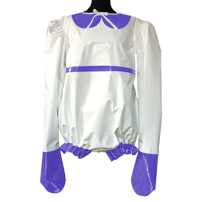 Mens Sissy Onesies PVC Leather Patchwork Long Sleeve O Neck Bodysuits Nightwear Adult Giant Baby Costume Gay Male PVC Pyjama