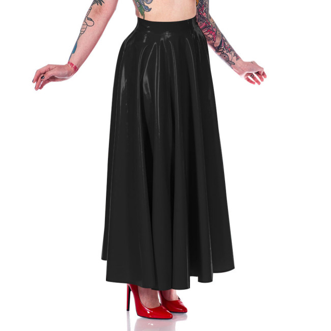 Summer New Fashion Long Skirt for Women Clothing Wetlook High Waist Casual Pleated Skirt High Street Faux Latex Skirts Gothic