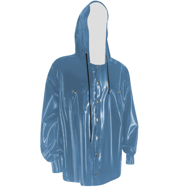 Fashion PVC Leather Jacket Mens Slim Fit Long Sleeve Hooded Coats Men Sissy Casual Plus Size Latex Look Jackets Club Clothing