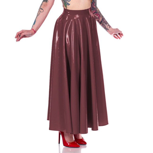 Summer New Fashion Long Skirt for Women Clothing Wetlook High Waist Casual Pleated Skirt High Street Faux Latex Skirts Gothic
