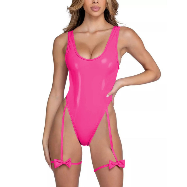 Party Vinyl PVC Leather Bodysuit for Womens Exotic Sleeveless Sexy U-neck Romper Club Cosplay Lingerie Female Zipper Back Zentai