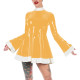 Mock Neck Flare Sleeve A-line PVC Leather Dress Women Slim Patchwork Mini Dress Elegance Short Dress Casual Solid Color Vestido