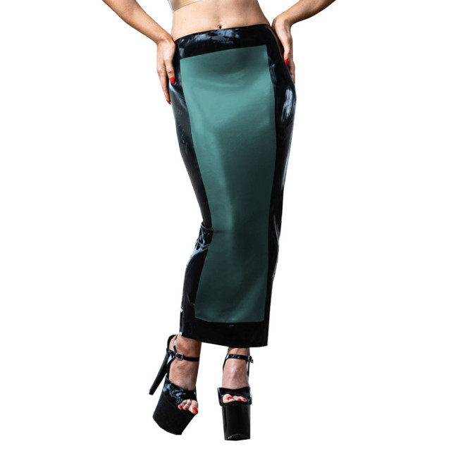 Women High Waist PVC Leather Skirt Patchwork Stretch Bodycon Long Skirt Casual Hobble Ankle Length Faux Latex Skirts Fetish Wear