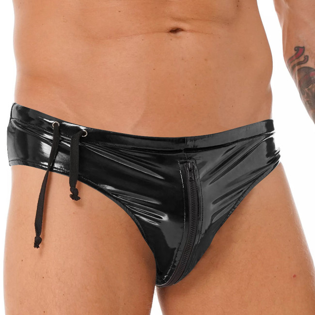 Exotic Open Crotch Sissy Panties Men Crossdresser Lingerie Sexy Panties Summer Beach Holiday Faux Latex Briefs Men Clothing 7XL
