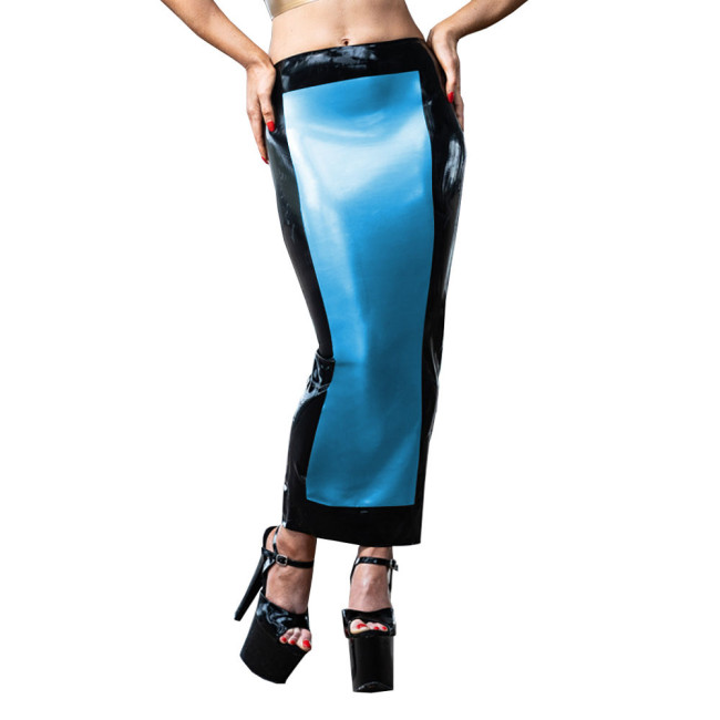 Women High Waist PVC Leather Skirt Patchwork Stretch Bodycon Long Skirt Casual Hobble Ankle Length Faux Latex Skirts Fetish Wear