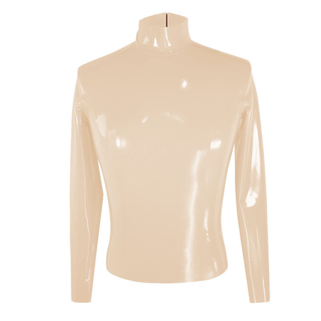 Wetlook Oversized T Shirt Men Clothing Sissy Long Sleeve Bodycon PVC Leather One Piece T Shirt Party Club High Neck Tops Casual