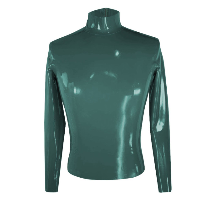 Wetlook Oversized T Shirt Men Clothing Sissy Long Sleeve Bodycon PVC Leather One Piece T Shirt Party Club High Neck Tops Casual