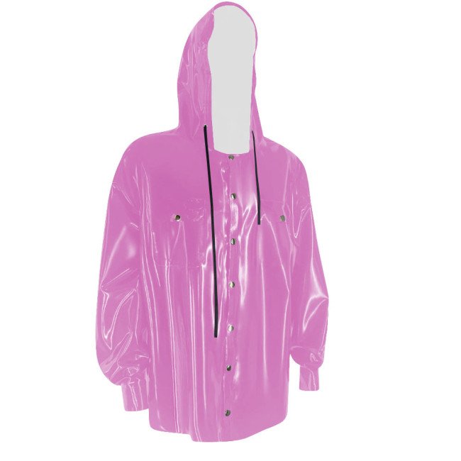 Fashion PVC Leather Jacket Mens Slim Fit Long Sleeve Hooded Coats Men Sissy Casual Plus Size Latex Look Jackets Club Clothing