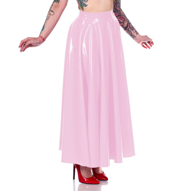 Summer New Fashion Long Skirt for Women Clothing Wetlook High Waist Casual Pleated Skirt High Street Faux Latex Skirts Gothic