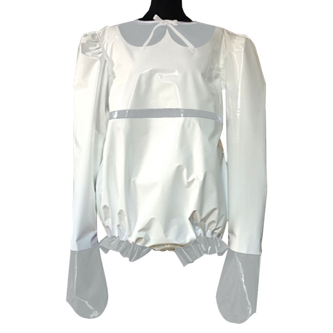 Mens Sissy Onesies PVC Leather Patchwork Long Sleeve O Neck Bodysuits Nightwear Adult Giant Baby Costume Gay Male PVC Pyjama