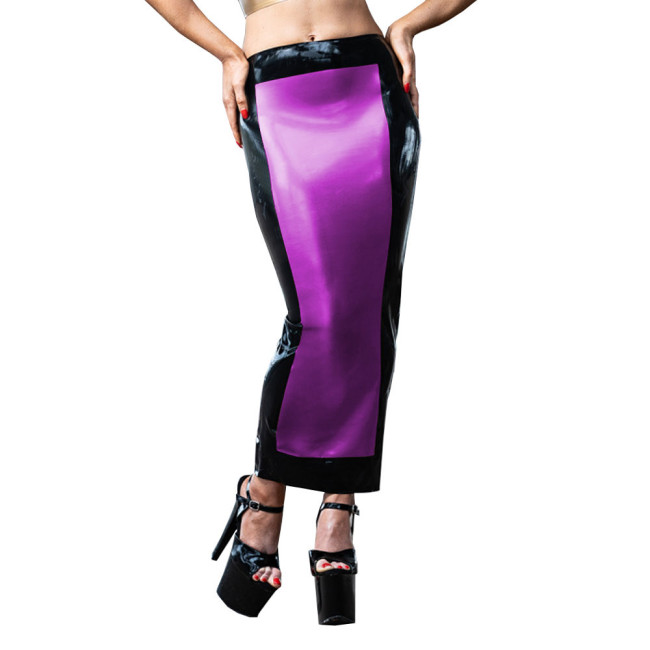 Women High Waist PVC Leather Skirt Patchwork Stretch Bodycon Long Skirt Casual Hobble Ankle Length Faux Latex Skirts Fetish Wear