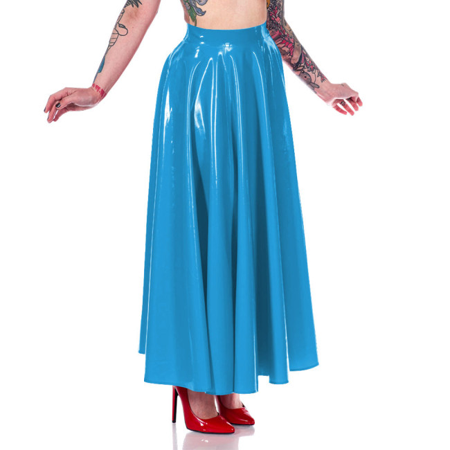 Summer New Fashion Long Skirt for Women Clothing Wetlook High Waist Casual Pleated Skirt High Street Faux Latex Skirts Gothic