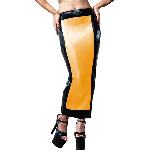 Women High Waist PVC Leather Skirt Patchwork Stretch Bodycon Long Skirt Casual Hobble Ankle Length Faux Latex Skirts Fetish Wear