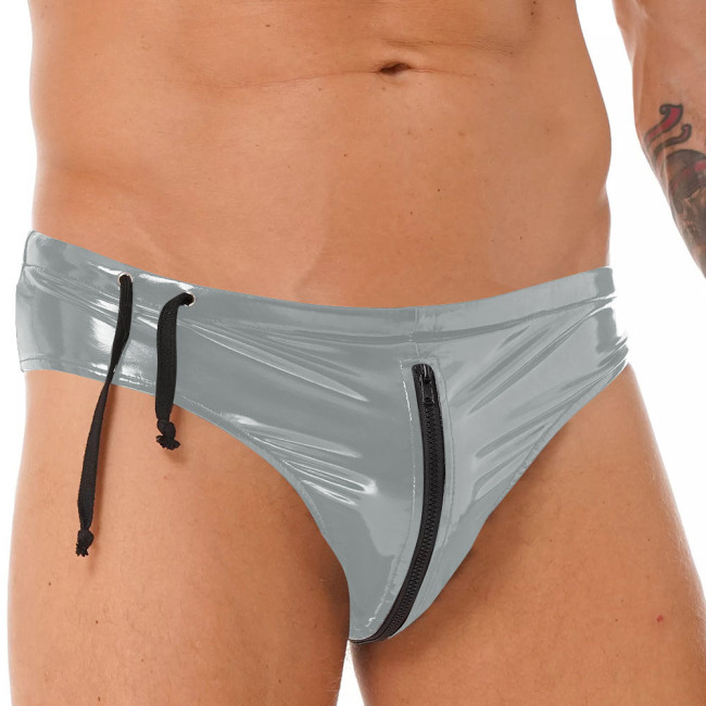 Exotic Open Crotch Sissy Panties Men Crossdresser Lingerie Sexy Panties Summer Beach Holiday Faux Latex Briefs Men Clothing 7XL
