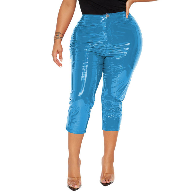 Faux Leather Women Pants Sexy High Waist Bodycon PVC Pencil Pants Wetlook Streetwear Slim Fit Solid Trousers Party Club Capris