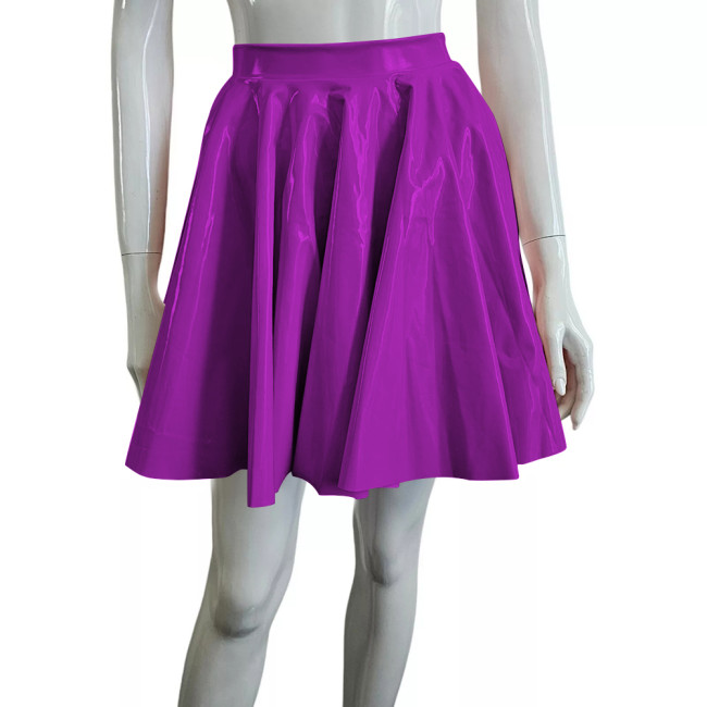 Preppy Style PVC Leather Fashion Skater Skirts Cute High Waist Pleated Mini Skirt Women Kawaii A-Line Goth Skirt Casual Bottoms