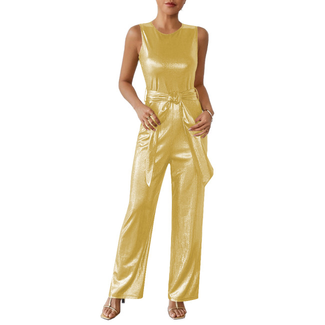 Shiny Metallic Summer Ladies Jumpsuit Women Bodycon Sexy Lingerie Stretch Tank Rompers One-pieces Overalls Elegance Party Wear