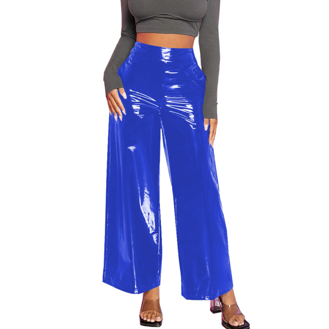 Office Lady Baggy Pants Casual Wetlook PVC Leather Women Clothing High Waist Solid Black Pants Gothic Streetwear Women Pants