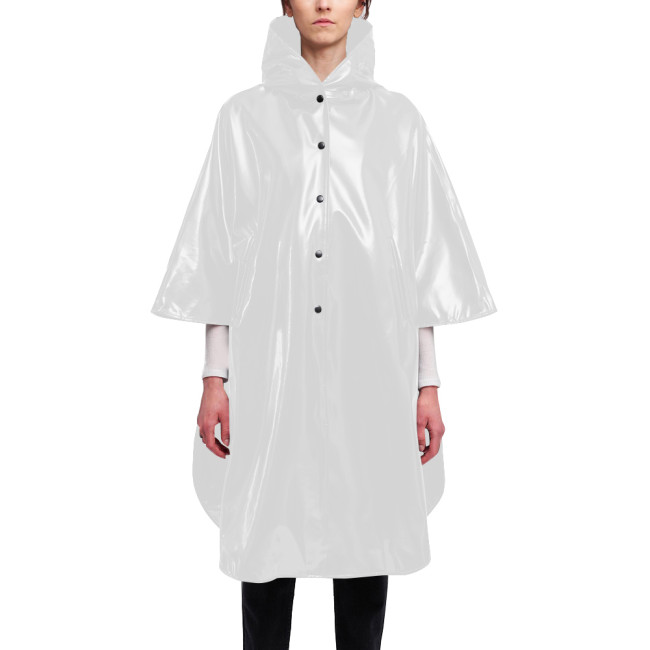 Matte Half Sleeve Faux Leather Capes Womens Mens Wetlook Party Cosplay Hooded Poncho Gothic Hoodie Knee-length Trench Cloak Coat