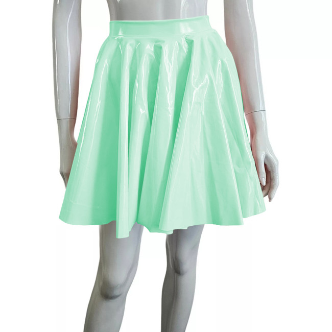 Preppy Style PVC Leather Fashion Skater Skirts Cute High Waist Pleated Mini Skirt Women Kawaii A-Line Goth Skirt Casual Bottoms