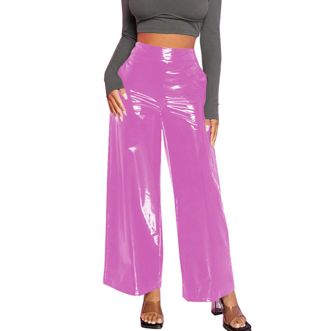 Office Lady Baggy Pants Casual Wetlook PVC Leather Women Clothing High Waist Solid Black Pants Gothic Streetwear Women Pants