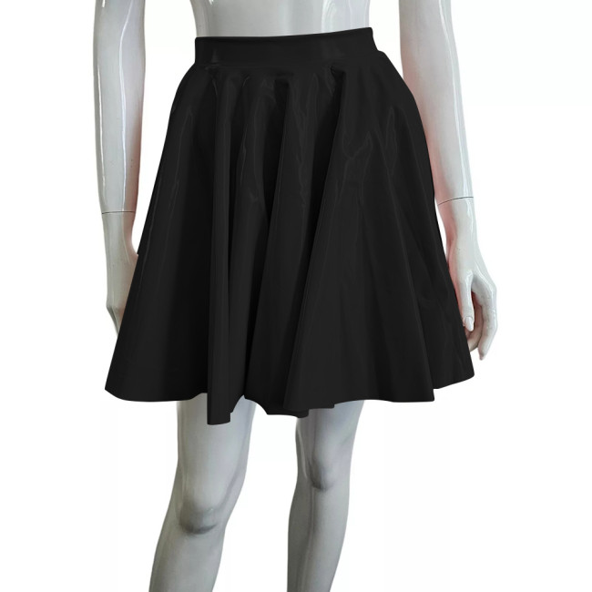 Preppy Style PVC Leather Fashion Skater Skirts Cute High Waist Pleated Mini Skirt Women Kawaii A-Line Goth Skirt Casual Bottoms