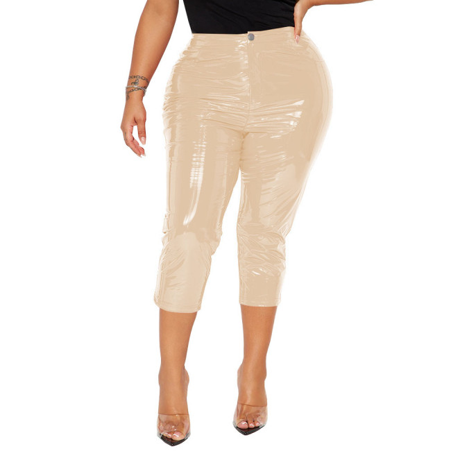 Faux Leather Women Pants Sexy High Waist Bodycon PVC Pencil Pants Wetlook Streetwear Slim Fit Solid Trousers Party Club Capris