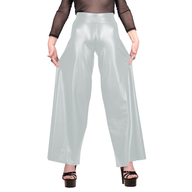 Shiny Metallic Casual Wide Leg Pants Women Summer Elastic Waist Trend Chic Stretch Loose Long Pants Outdoor Clothes Baggy Pants