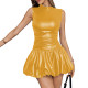 Mock Neck Solid Color Tank Dress PU Leather Sexy Slim Ruffled Mini Dress Women Sheath A-line Cocktail Evening Beach Dress Summer