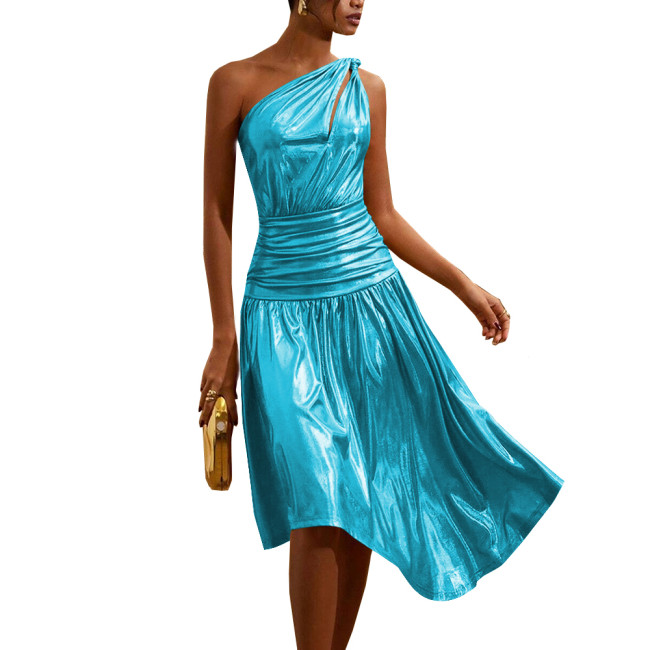 One Shoulder Shiny Holographic Evening Party Dress Summer Slim Fit A-line Sexy Dress for Women Cocktail Nightclub Laser Vestidos