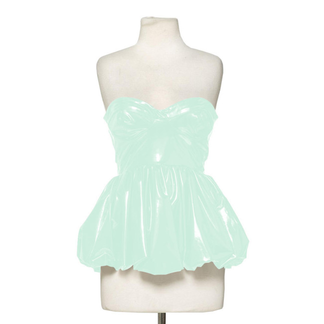 Fashion Wetlook Patent Leather Corset Tops Women Sexy Pleated Fluffy Hem Sleeveless Tops Streetwear Beach Party Mini Dresses 7XL