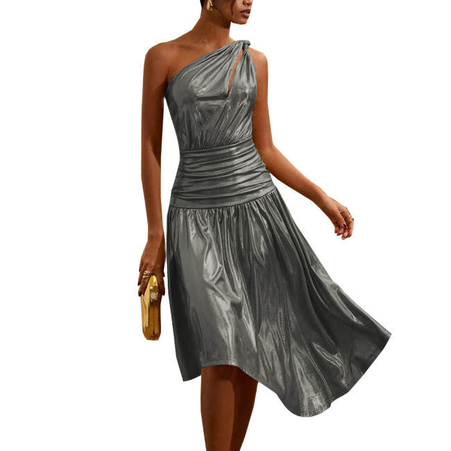 One Shoulder Shiny Holographic Evening Party Dress Summer Slim Fit A-line Sexy Dress for Women Cocktail Nightclub Laser Vestidos