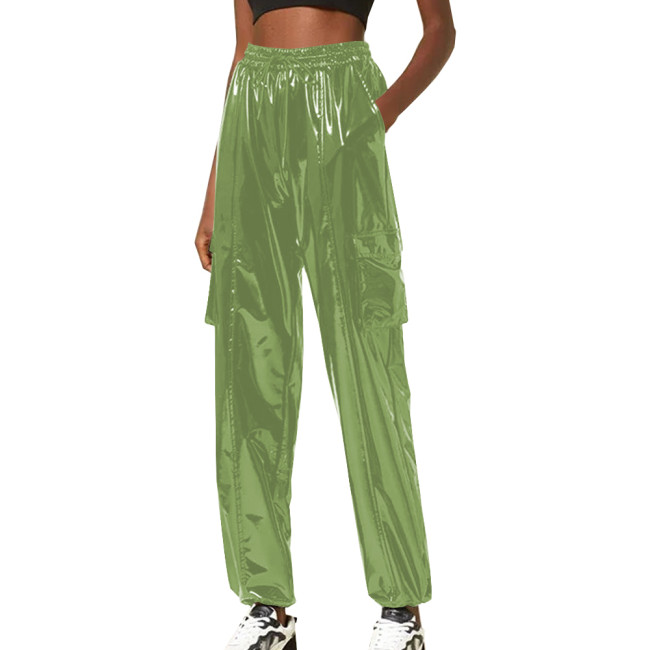 Exotic Loose Harem Pants Women Wetlook Pvc Lingerie Elastic Waist Hip Hop Long Pants Fetish Gay Mens Fetish Wear Solid Bottoms