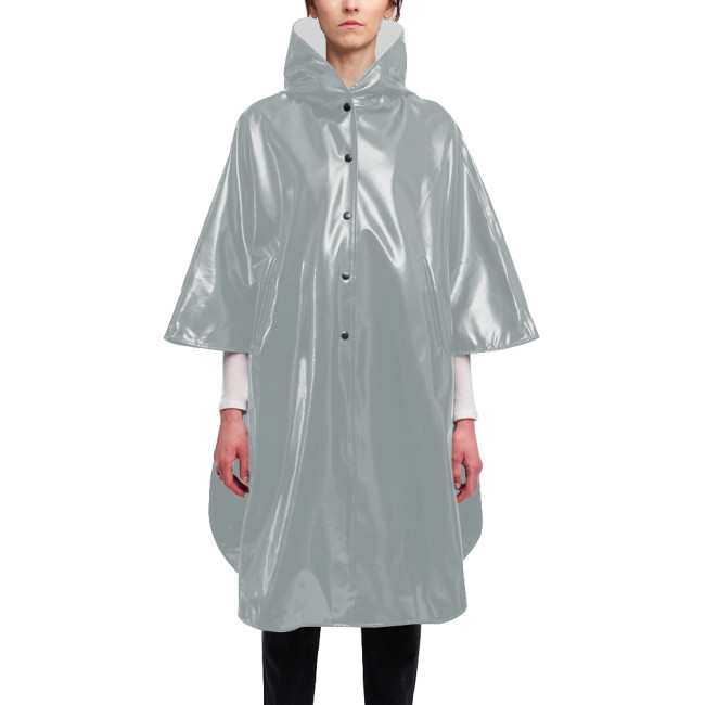 Matte Half Sleeve Faux Leather Capes Womens Mens Wetlook Party Cosplay Hooded Poncho Gothic Hoodie Knee-length Trench Cloak Coat