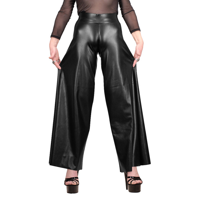 Shiny Metallic Casual Wide Leg Pants Women Summer Elastic Waist Trend Chic Stretch Loose Long Pants Outdoor Clothes Baggy Pants